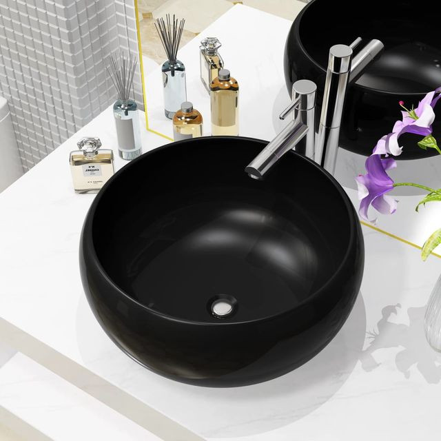 Chiuvetă de baie rotundă, negru, 40 x 15 cm, ceramică baie