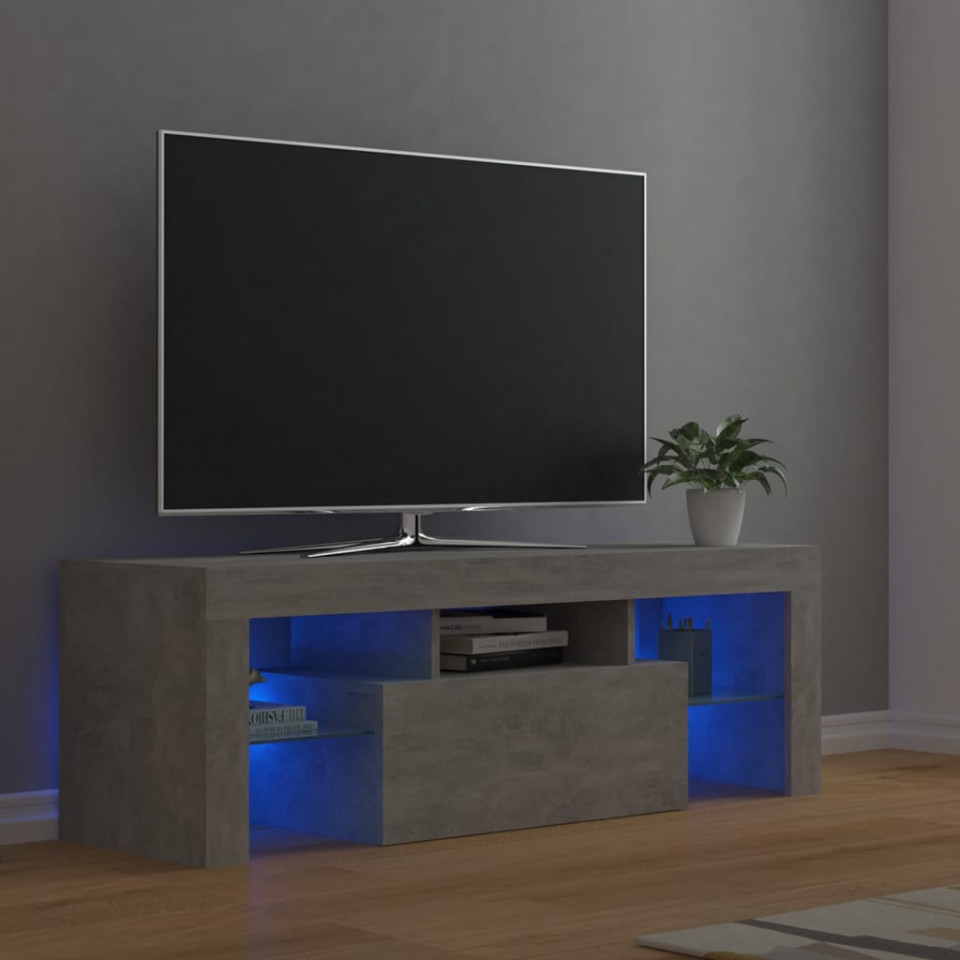 Comodă TV cu lumini LED, gri beton, 120x35x40 cm 120x35x40 imagine noua