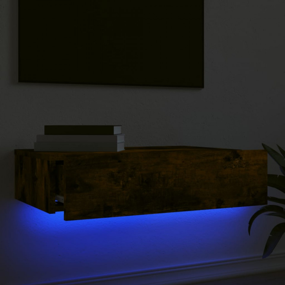 Comodă TV cu lumini LED, stejar fumuriu, 60x35x15,5 cm