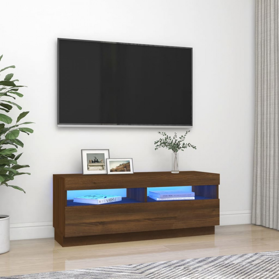 Poza Comoda TV cu lumini LED, stejar maro, 100x35x40 cm