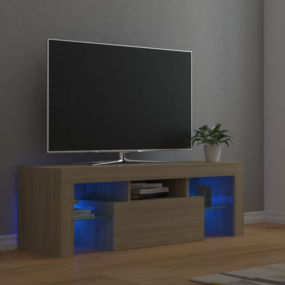 Poza Comoda TV cu lumini LED, stejar Sonoma, 120x35x40 cm