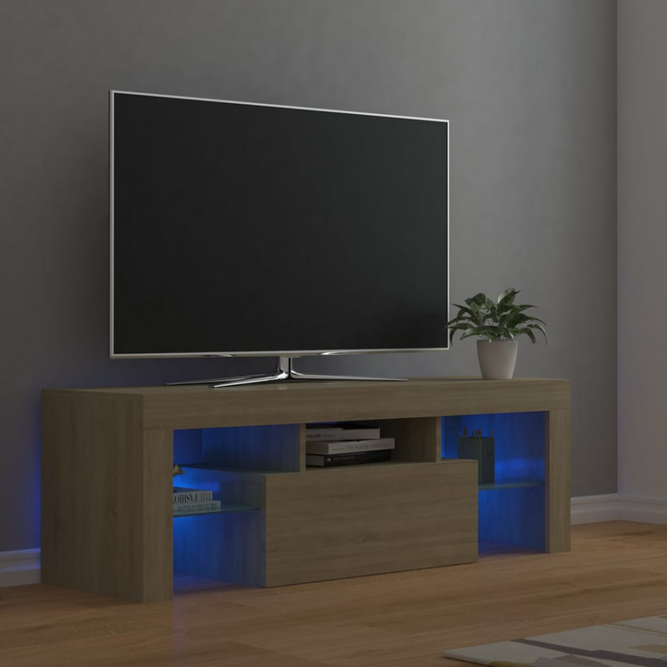 Comodă TV cu lumini LED, stejar Sonoma, 120x35x40 cm
