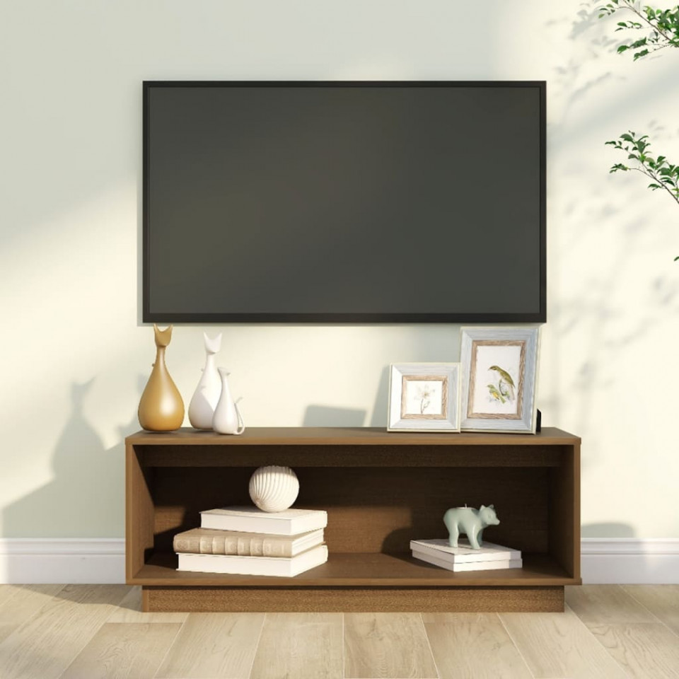 Poza Comoda TV, maro miere, 90x35x35 cm, lemn masiv de pin