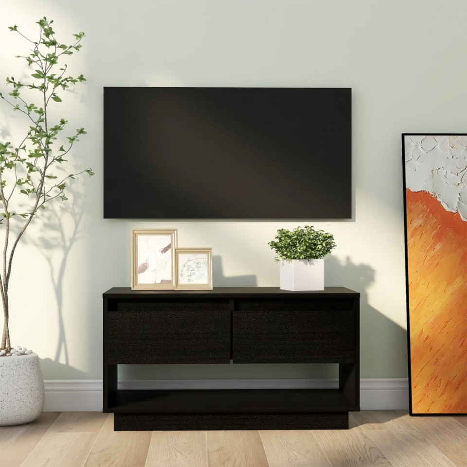 Poza Comoda TV, negru, 74x34x40 cm, lemn masiv de pin