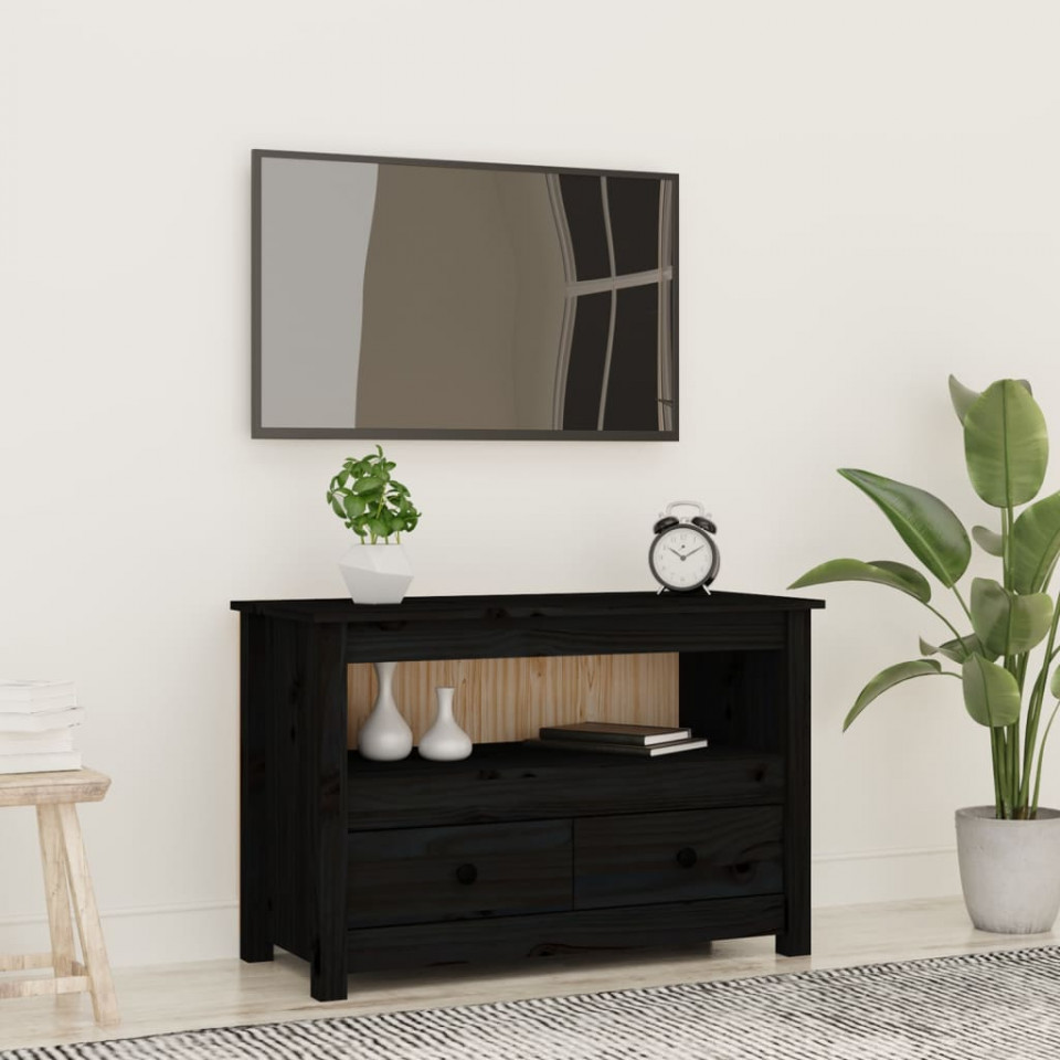 Poza Comoda TV, negru, 79x35x52 cm, lemn masiv de pin