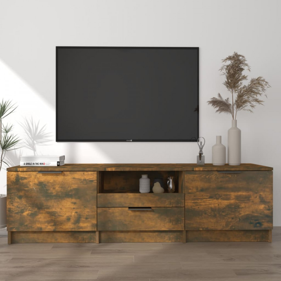 Comodă TV, stejar fumuriu, 140x35x40 cm, lemn prelucrat