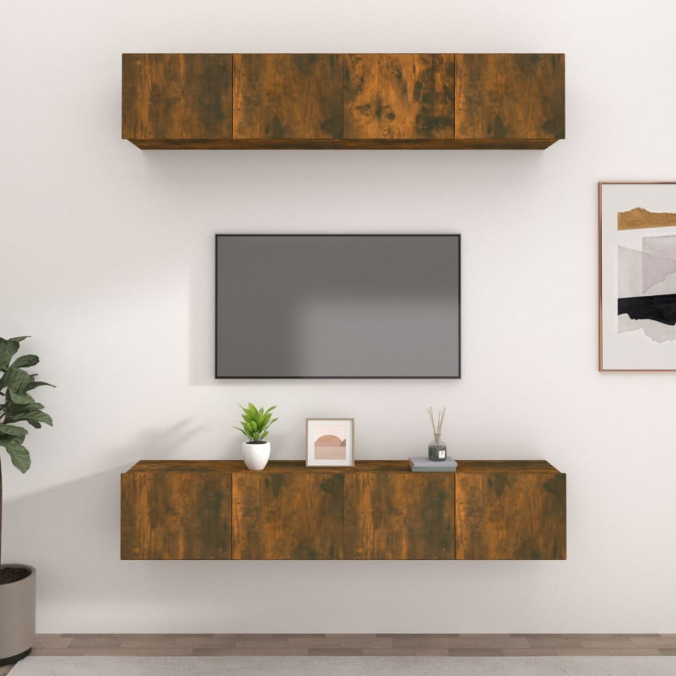 Comode TV, 4 buc., stejar afumat, 80x30x30 cm lemn prelucrat