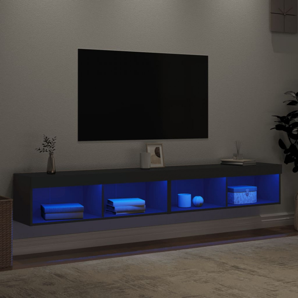 Comode TV cu lumini LED, 2 buc., negru, 100x30x30 cm