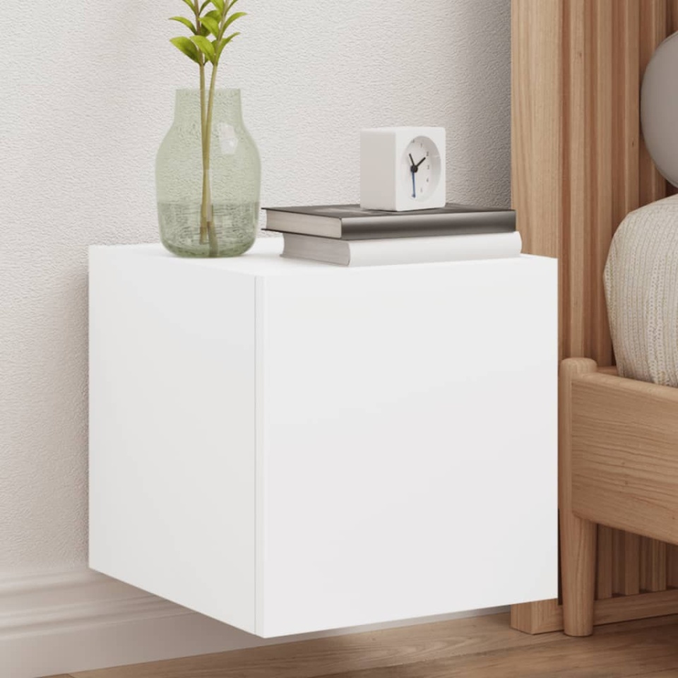 Comode TV de perete cu lumini LED, 2 buc., alb, 30,5x35x30 cm