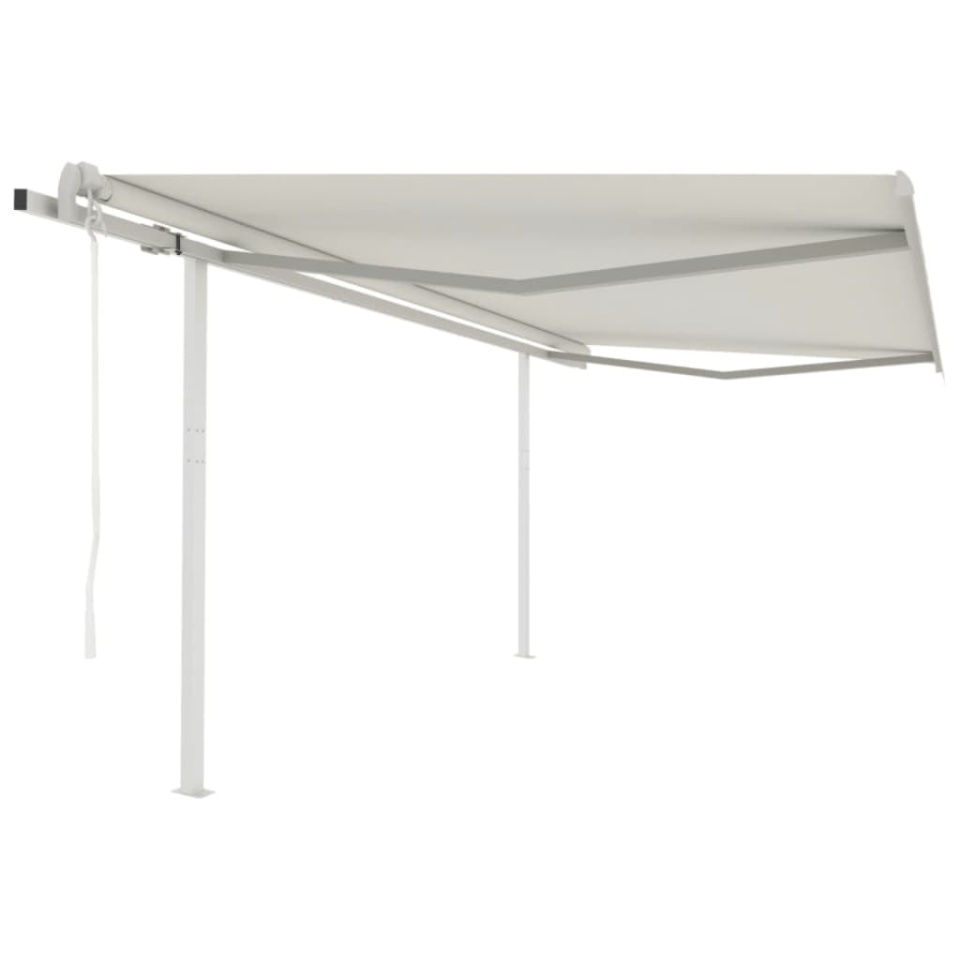Copertină retractabilă automat, cu stâlpi, crem, 4,5x3 m