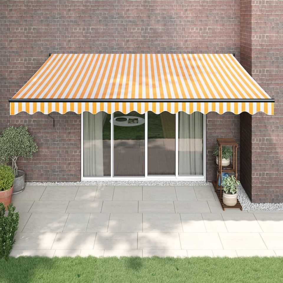 Copertină retractabilă galben și alb, 4x3 m, textil și aluminiu