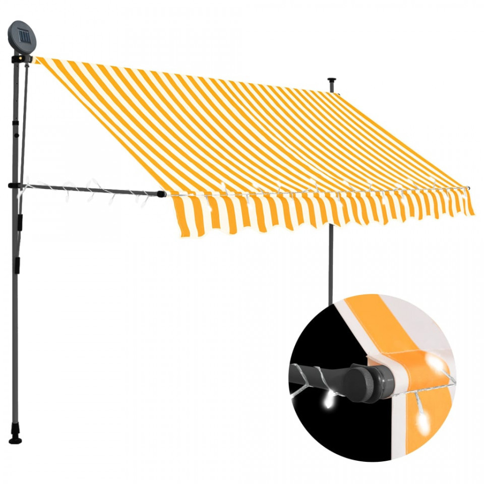 Copertină retractabilă manual cu LED, alb & portocaliu, 300 cm