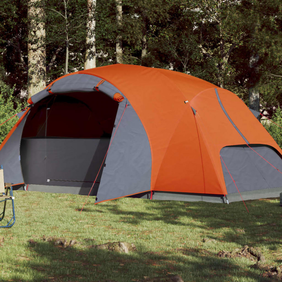 Cort camping 8 persoane gri/portocaliu 360x430x195cm tafta 190T