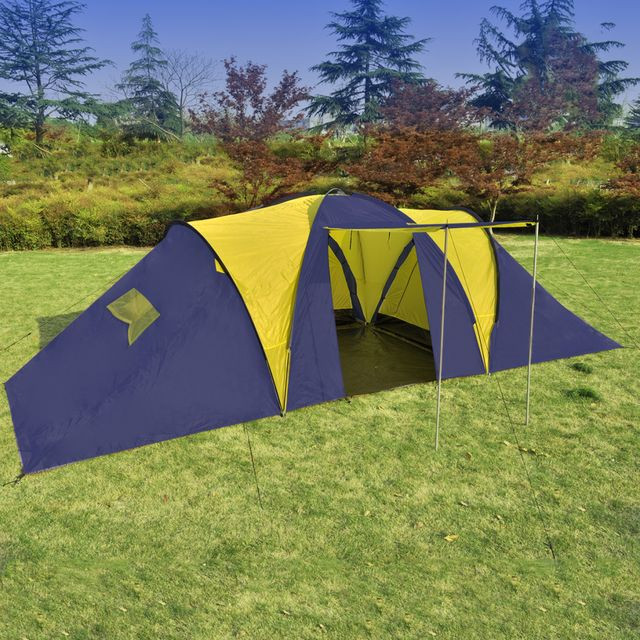 Cort camping material textil, 9 persoane, albastru și galben (IN