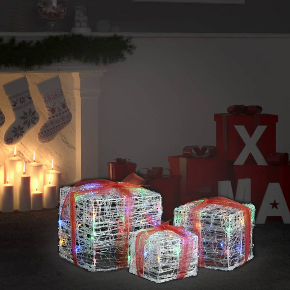 Cutii cadou de Crăciun decorative, 3 buc., multicolor, acril Acril