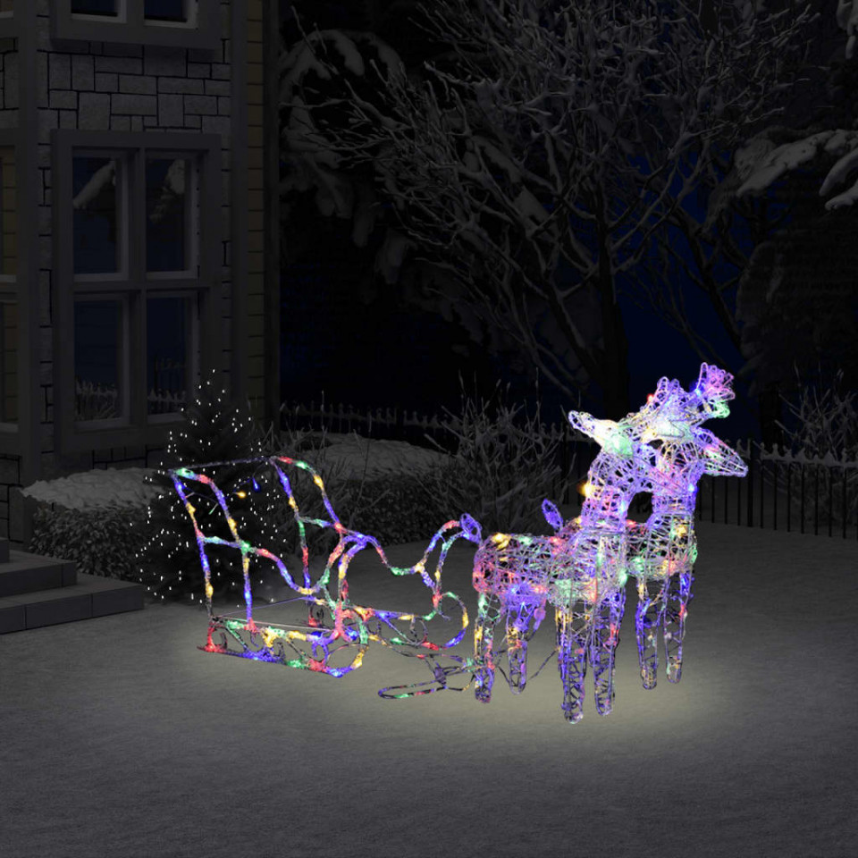 Decorațiune de Crăciun reni și sanie 160 LED-uri 130 cm acril Casa Practica
