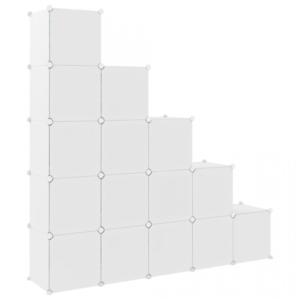 Dulap de depozitare cub pentru copii, 15 cuburi, alb, PP