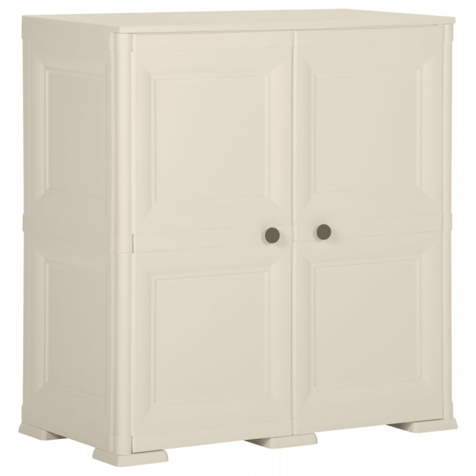 Dulap din plastic, 79x43x85,5 cm, crem, design de lemn