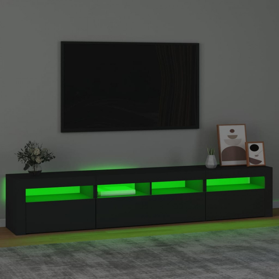 Dulap TV cu lumini LED, negru, 210x35x40 cm
