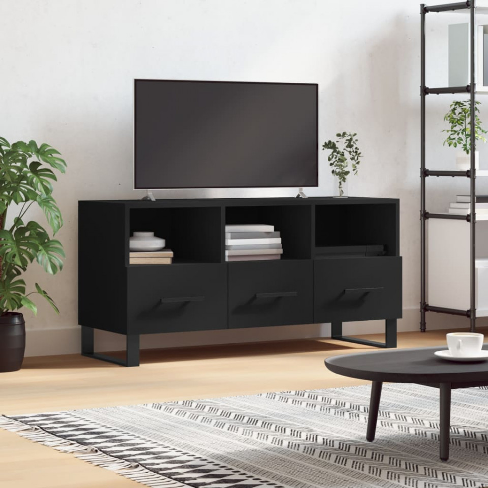 Dulap tv, negru, 102x36x50 cm, lemn prelucrat