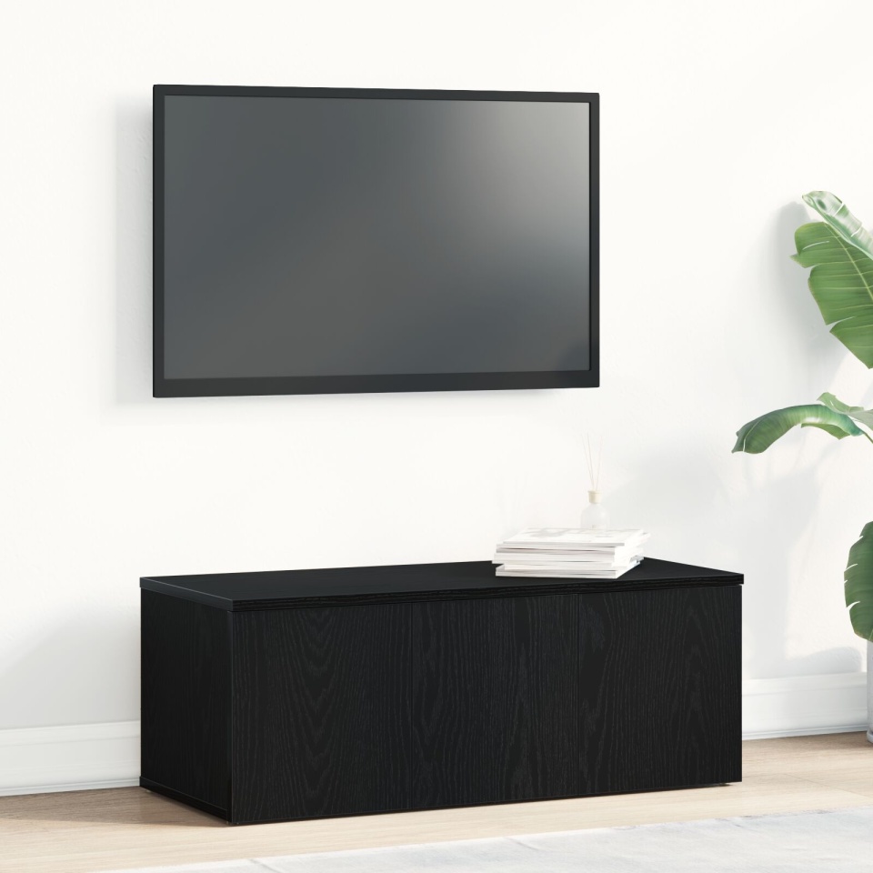 Dulap TV Negru Stejar 80x34x30 cm Lemn Ingineresc
