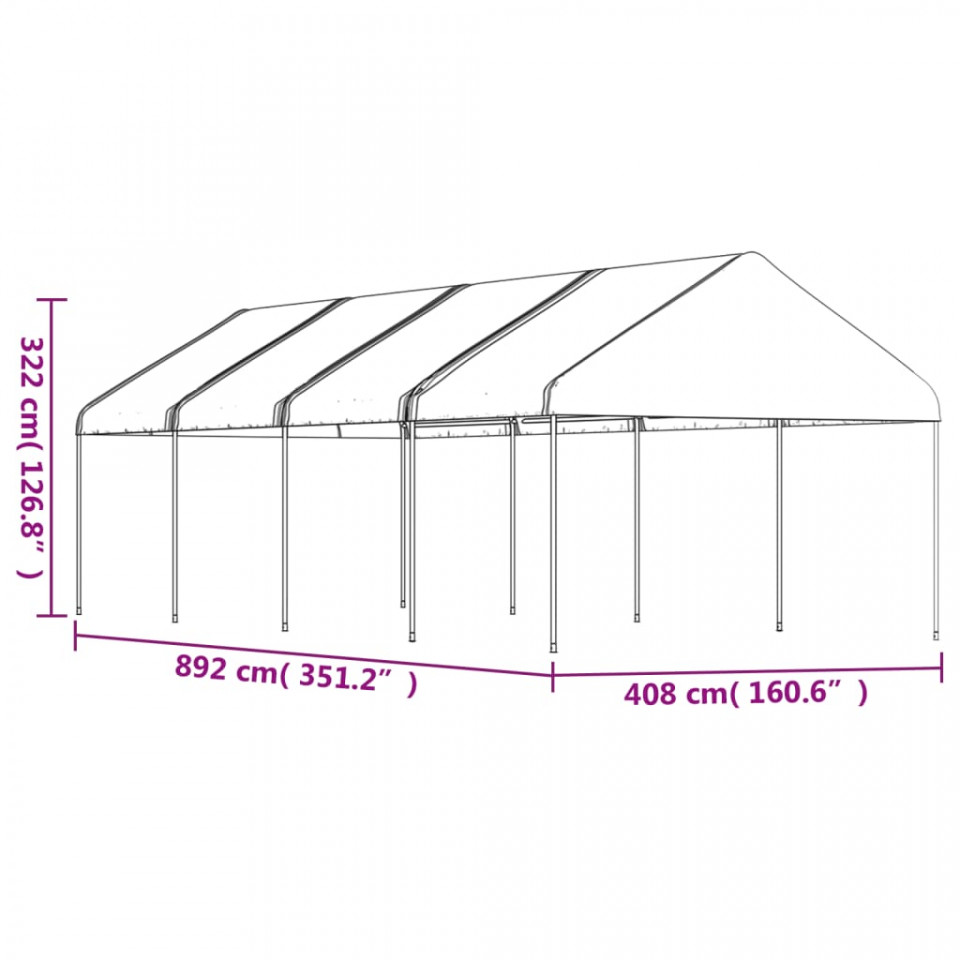 Foișor cu acoperiș, alb, 8,92x4,08x3,22 m, polietilenă