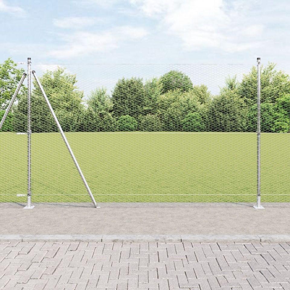 Gard Hexagon 1.4x25 m Oțel Galvanizat, Stâlpi de Gard cu Plăci de Bază 13 buc Ø32mm 78.5cm Oțel Galvanizat