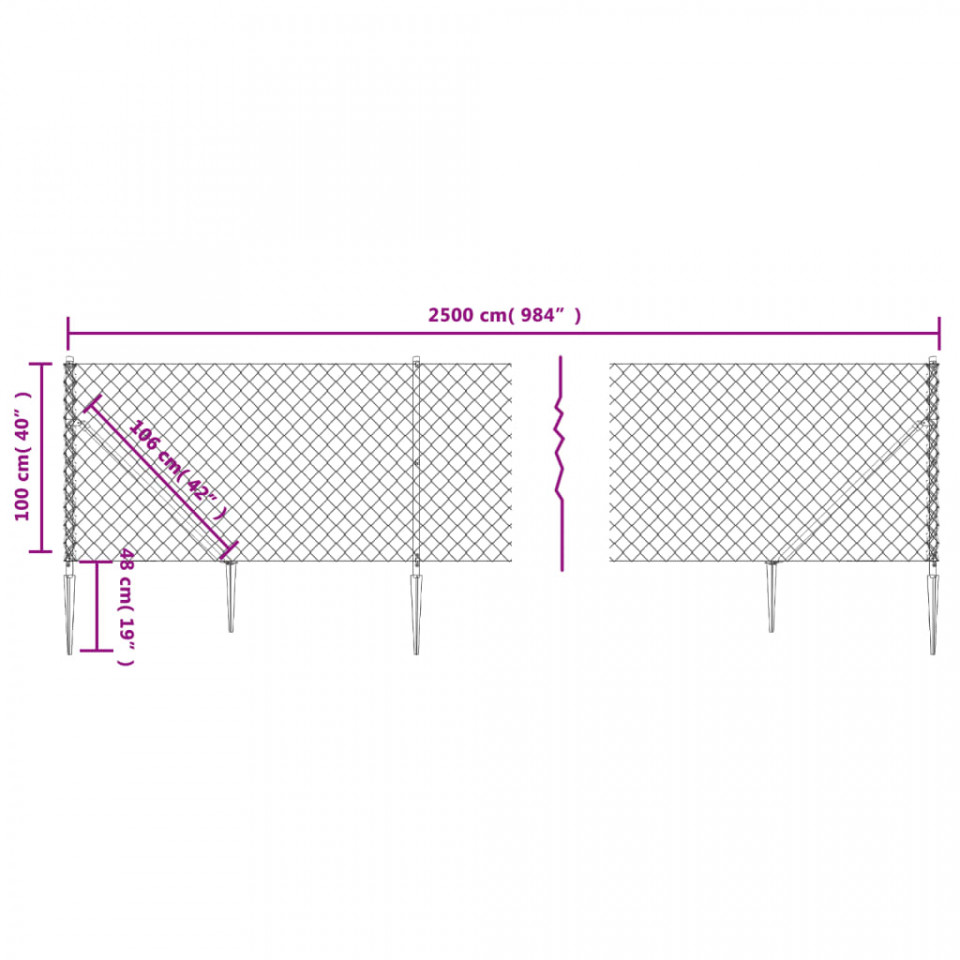 Gard plasă de sârmă cu țăruși de fixare, verde, 1x25 m