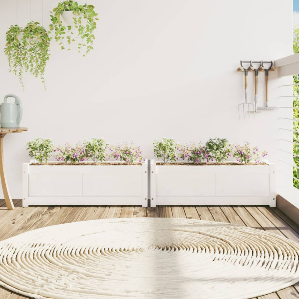 Jardiniere de grădină, 2 buc., alb, lemn masiv de pin - 2 | YEO