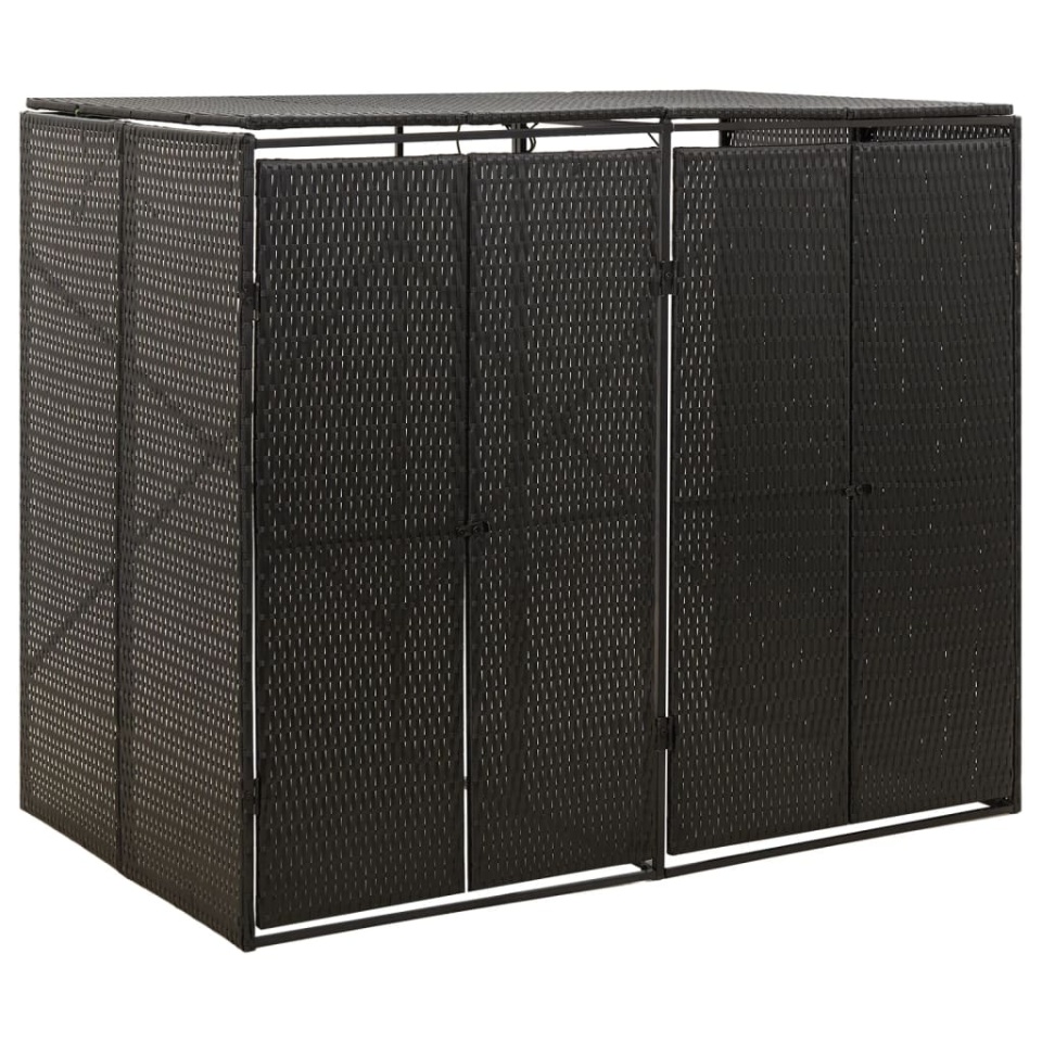 Magazie de pubele dublă, negru, 140x80x117 cm, poliratan