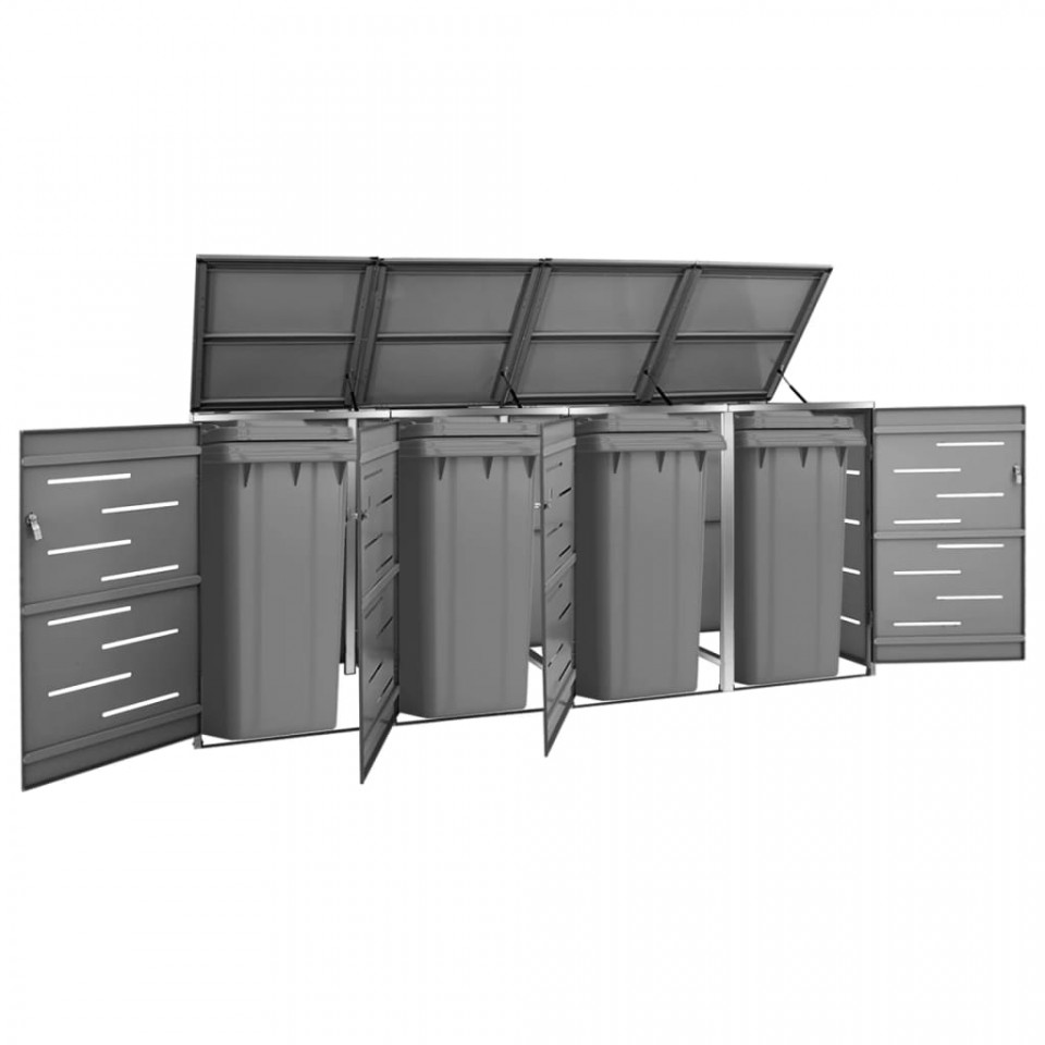 Magazie pentru patru pubele 276,5x77,5x115,5 cm oțel inoxidabil