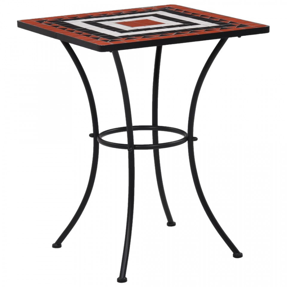 Masă de bistro mozaic, cărămiziu și alb, 60 cm, ceramică