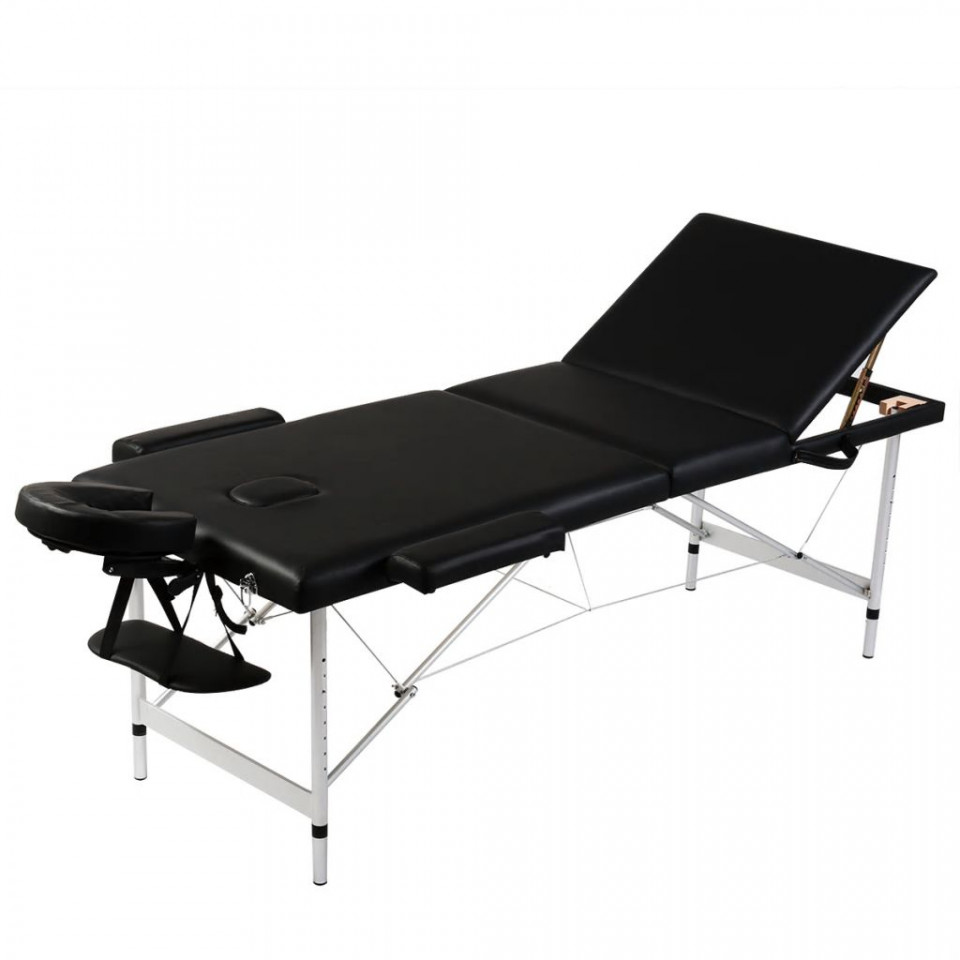 Masă de masaj pliabilă 3 părți cadru din aluminiu Negru Casa Practica