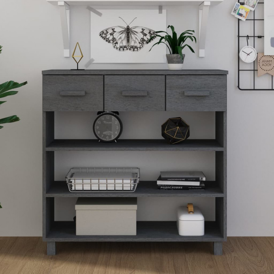 Măsuţă consolă, gri închis, 90x35x90 cm, lemn masiv de pin