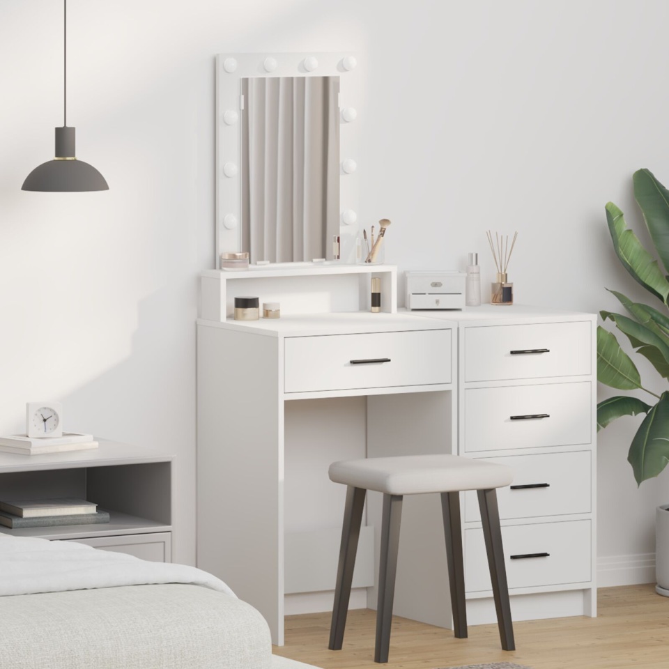 Mesa de toaletă cu lumini LED Alb 50x41x140 cm