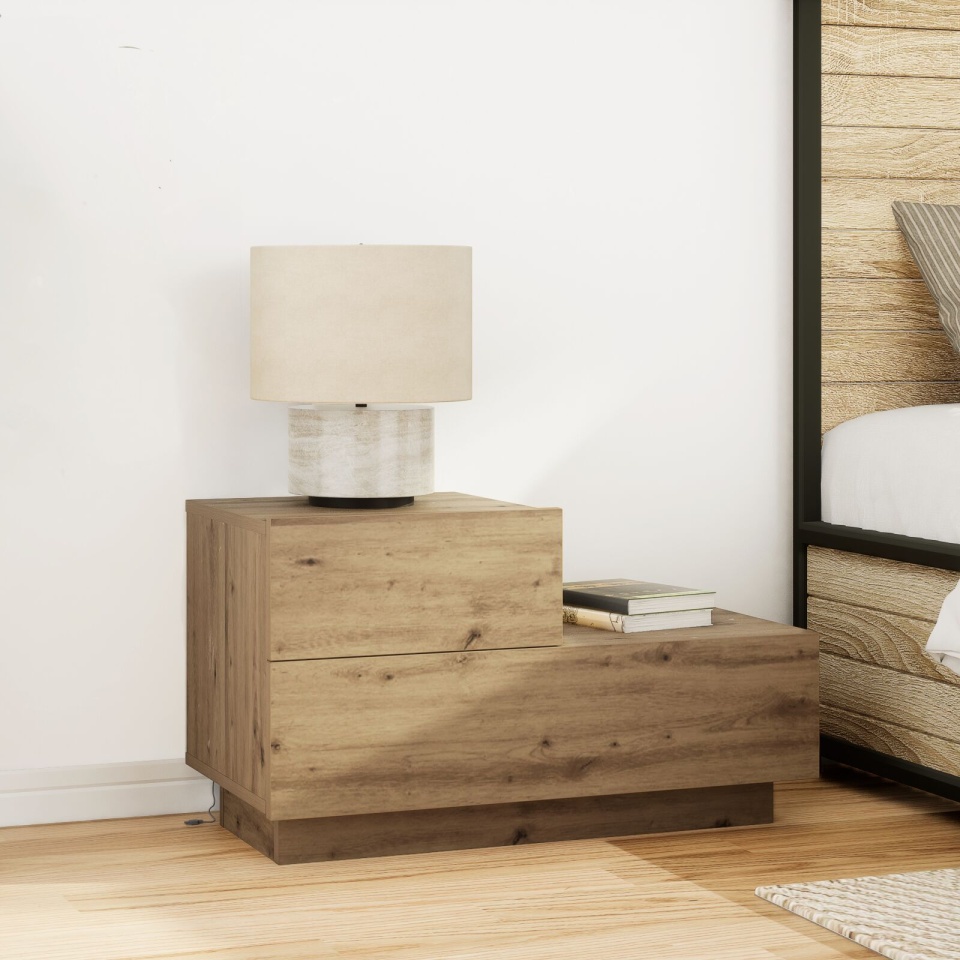 Noptieră cu Lumini LED Stejar Artisan 100x36x49 cm