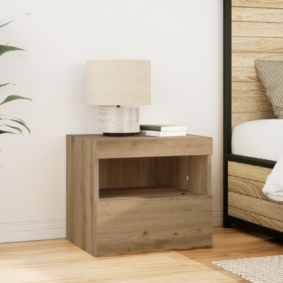 Noptieră cu lumini LED Stejar Artisan 50x40x45 cm