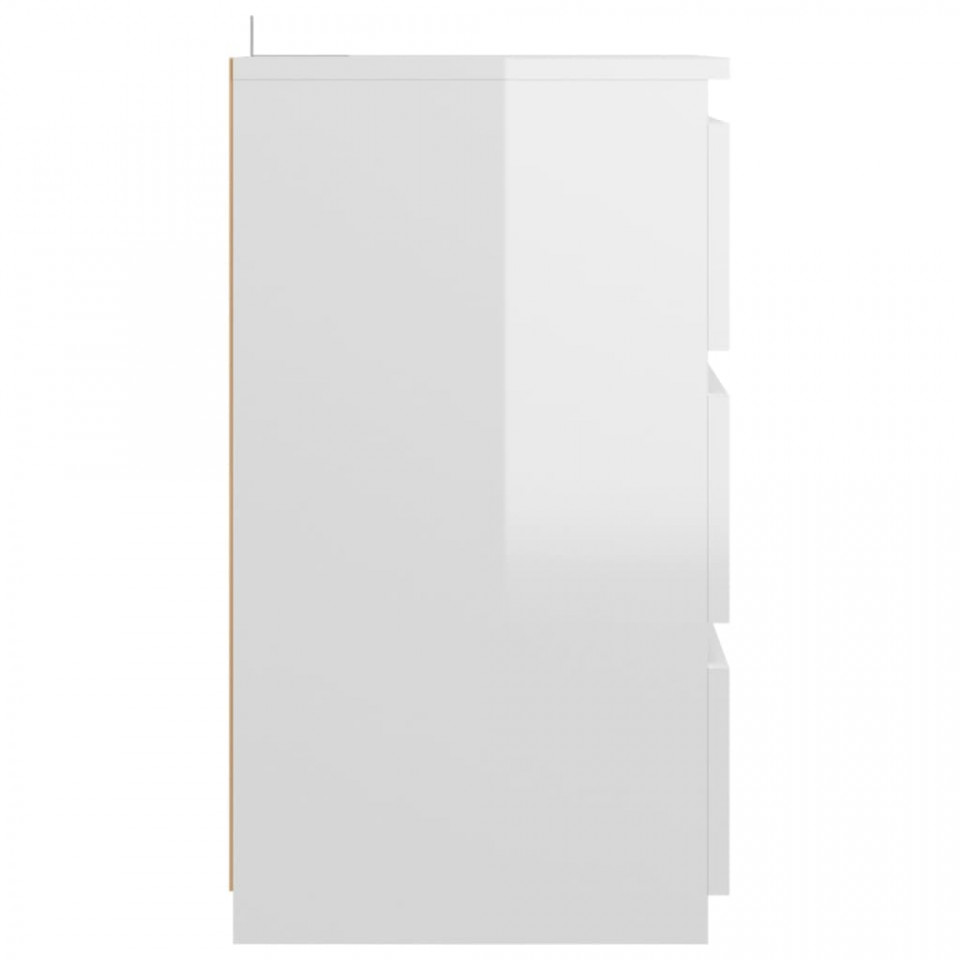 Noptiere, 2 buc., alb extralucios, 40x35x62,5 cm, lemn compozit