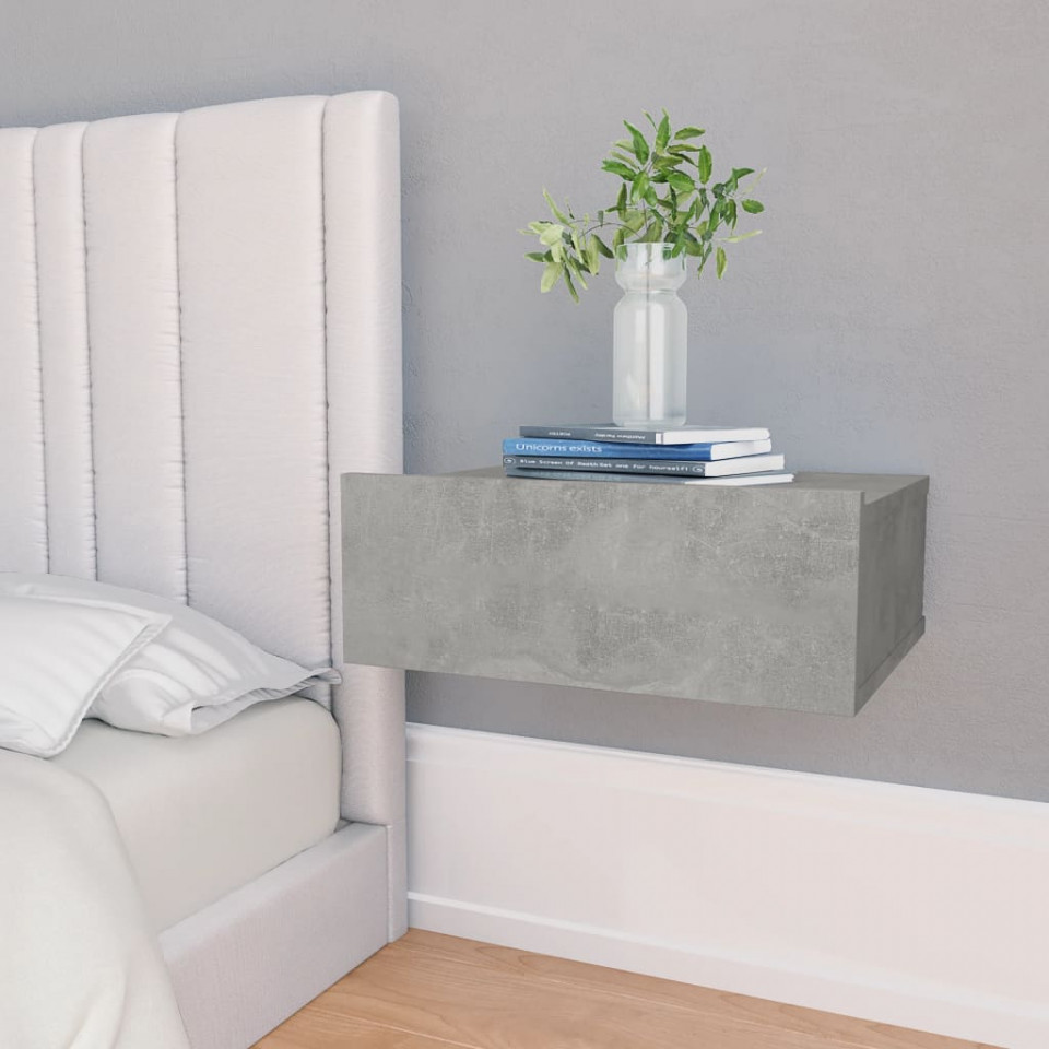 Noptiere suspendate, gri ciment, 40 x 30 x 15 cm, pal