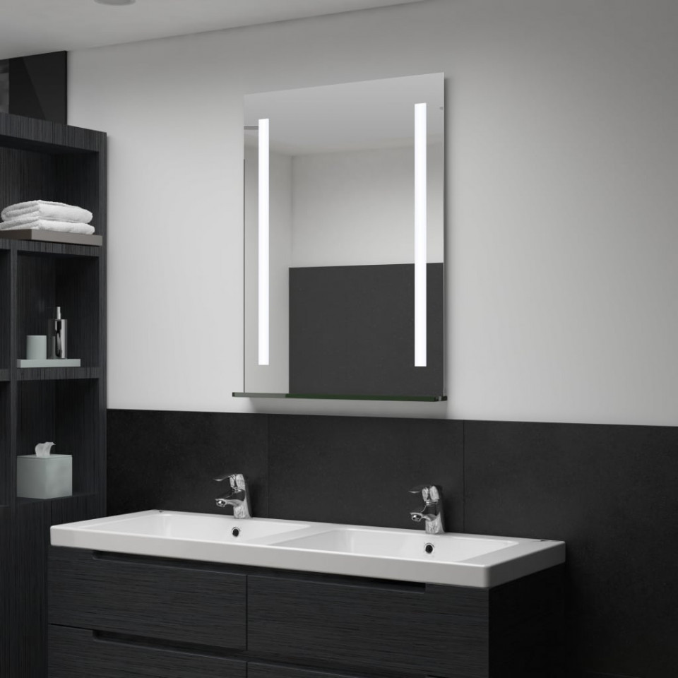 Oglindă cu LED de perete pentru baie cu raft, 60 x 80 cm Casa Practica