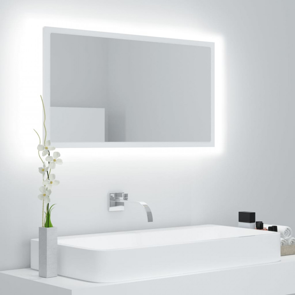 Oglinda de baie cu LED, alb, 80x8,5x37 cm, PAL