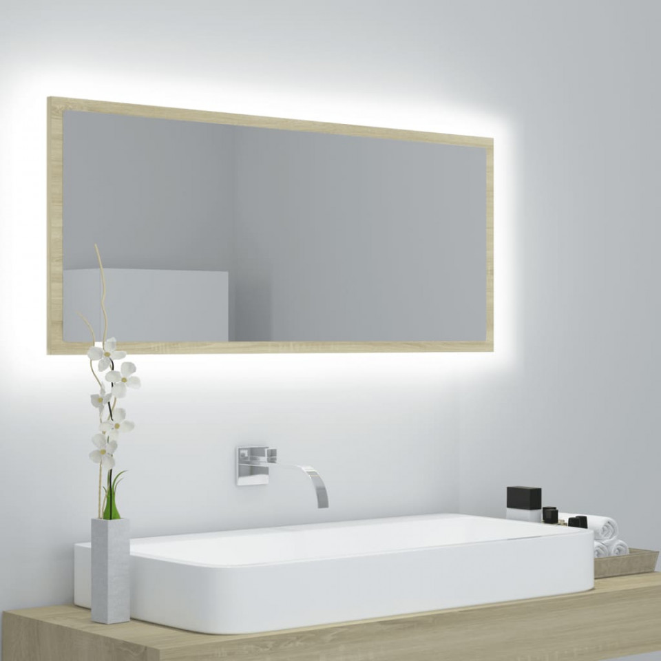 Poza Oglinda de baie cu LED, stejar sonoma, 100x8,5x37 cm, PAL