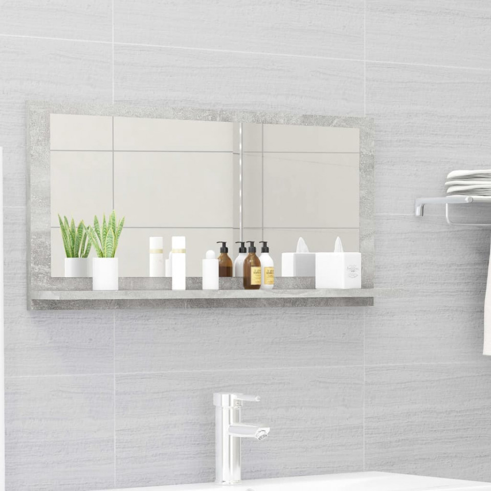 Oglinda de baie, gri beton, 80 x 10,5 x 37 cm, PAL