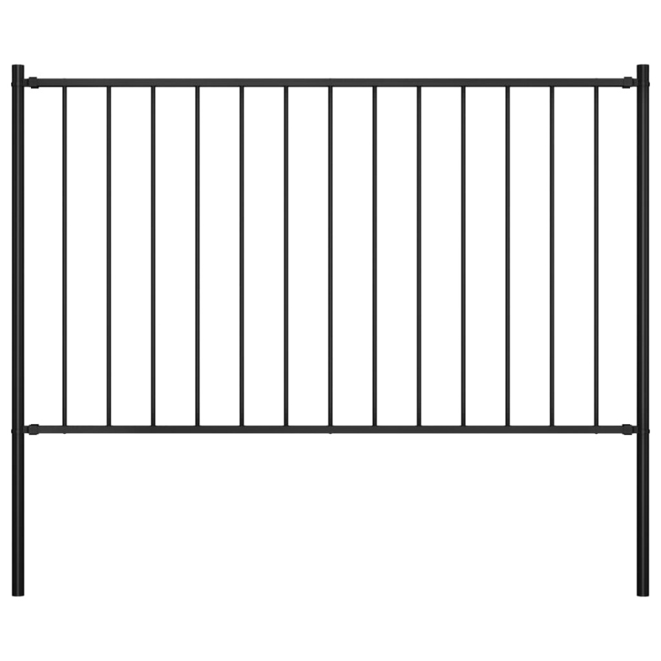 Panou de gard cu stâlpi, negru, 1,7 x 1,25 m, oțel