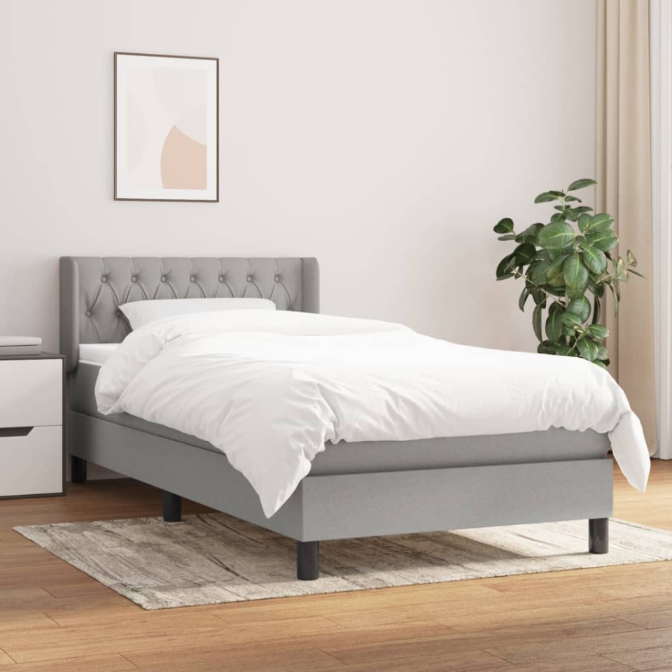 Pat box spring cu saltea, gri deschis, 90x200 cm, textil