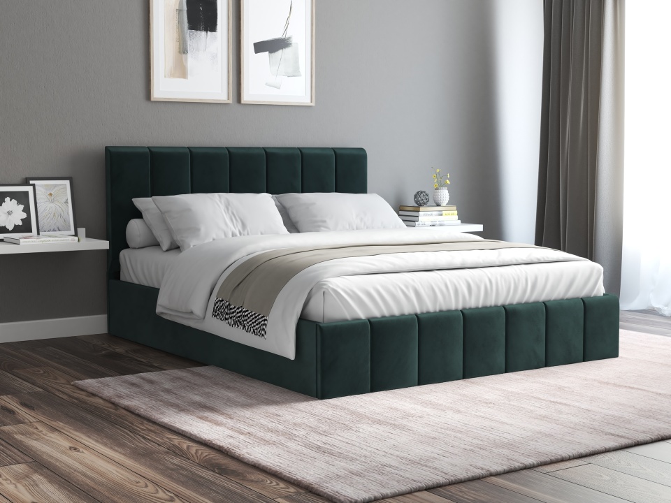 Pat Cozy cu saltea, 140x200 cm, verde, suport saltea din PAL