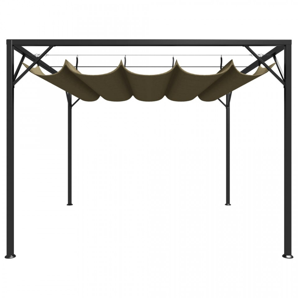 Pavilion grădină, acoperiș retractabil gri taupe 3x3 m 180 g/m²