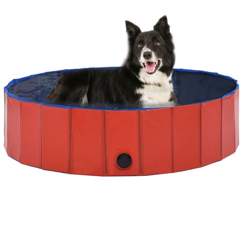 Piscină pentru câini pliabilă, roșu, 120 x 30 cm, PVC Casa Practica imagine noua