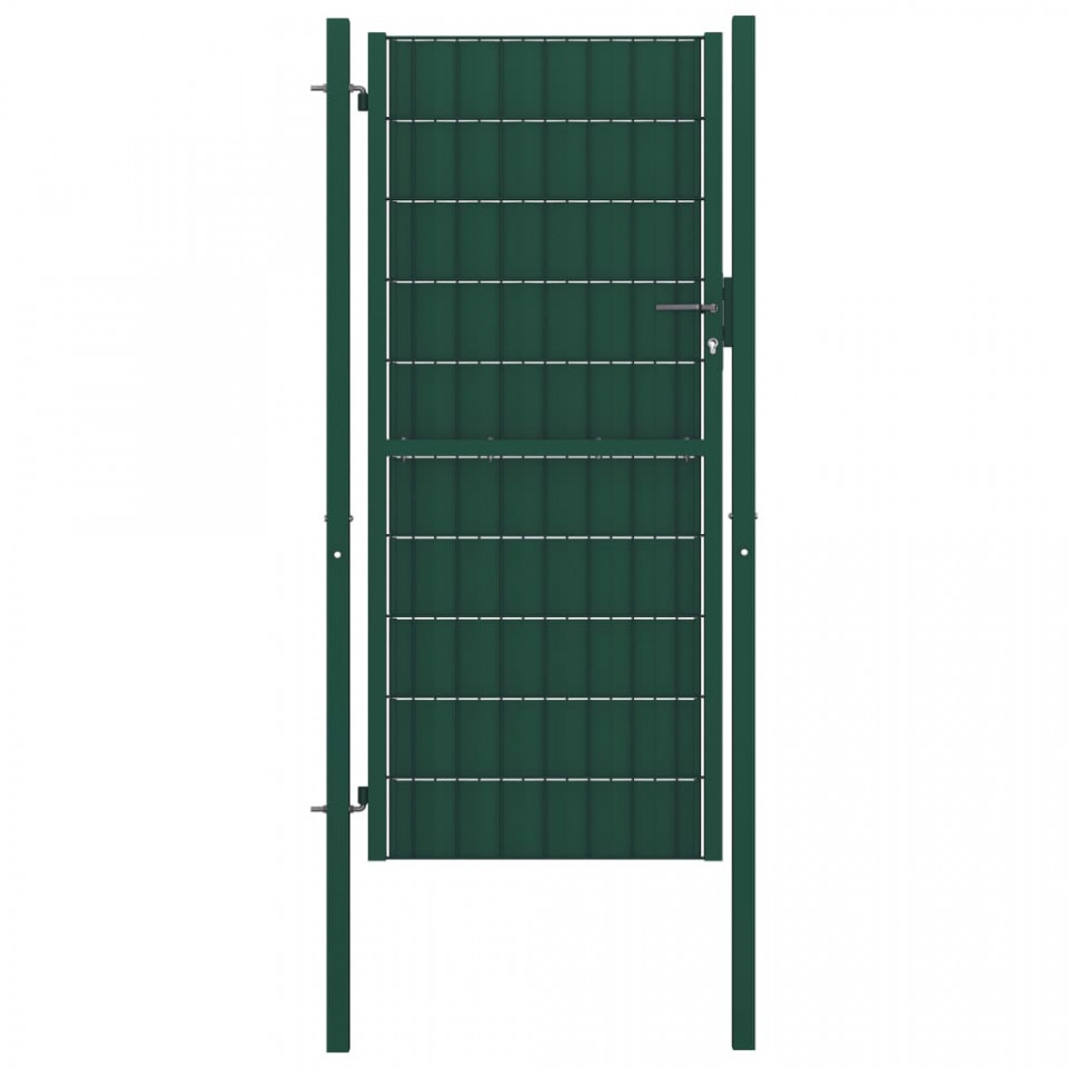 Poartă de gard, verde, 100×124 cm, PVC și oțel 100x124