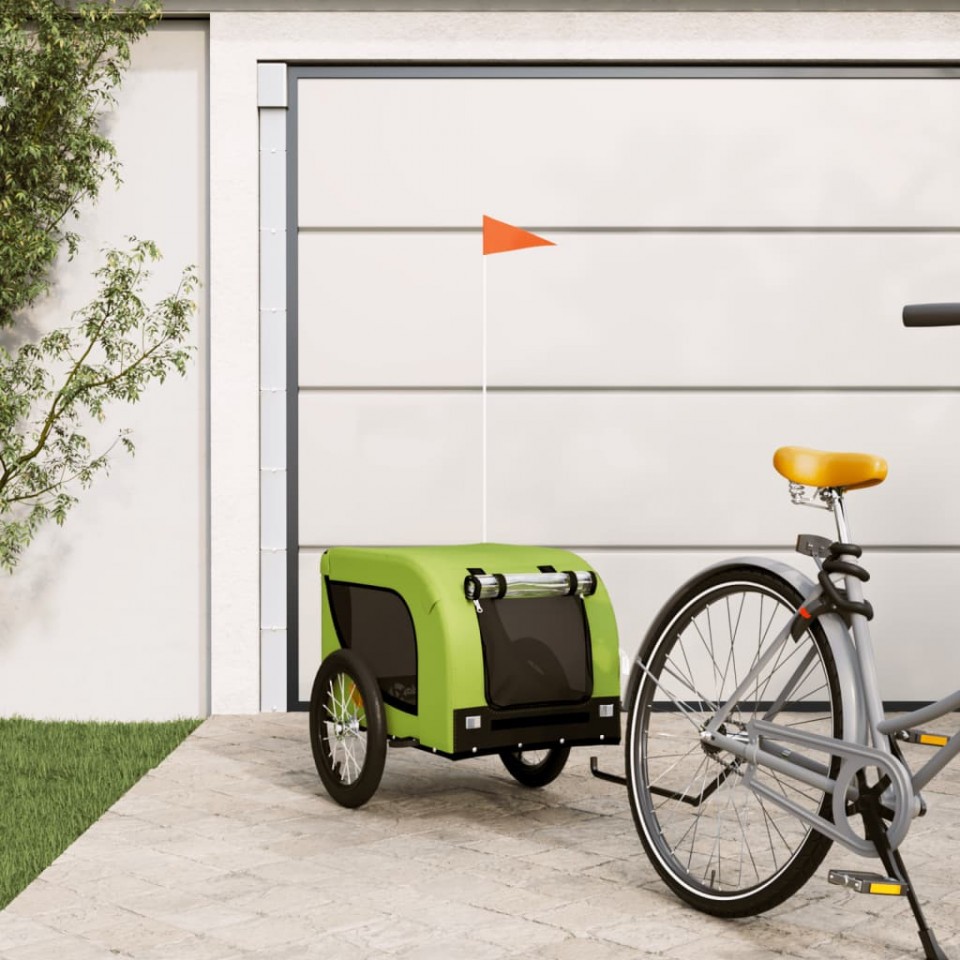 Remorcă de bicicletă câini verde&negru textil oxford&fier